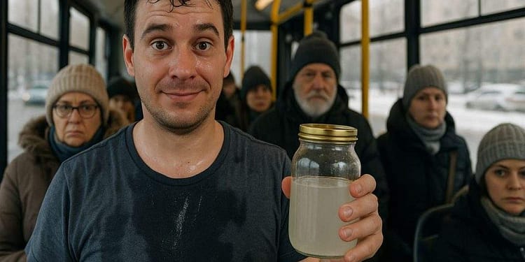 Un român şi-a pus transpiraţie la borcan, ca să se dea şi iarna când merge cu autobuzul