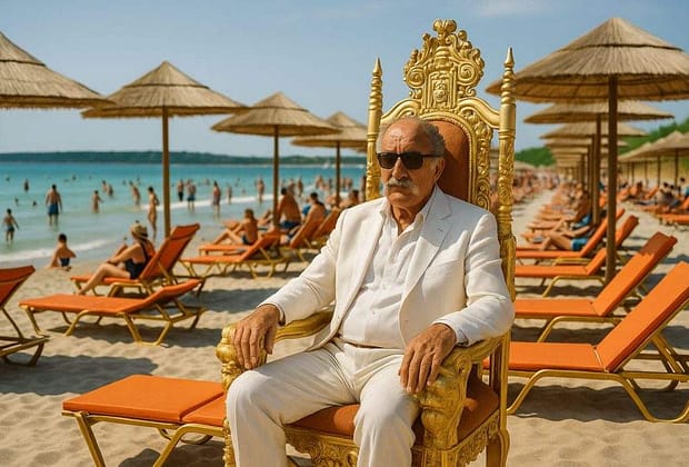 Chibzuit! Ţiriac vine la plajă cu propriul tron de aur ca să nu mai dea bani pe şezlong