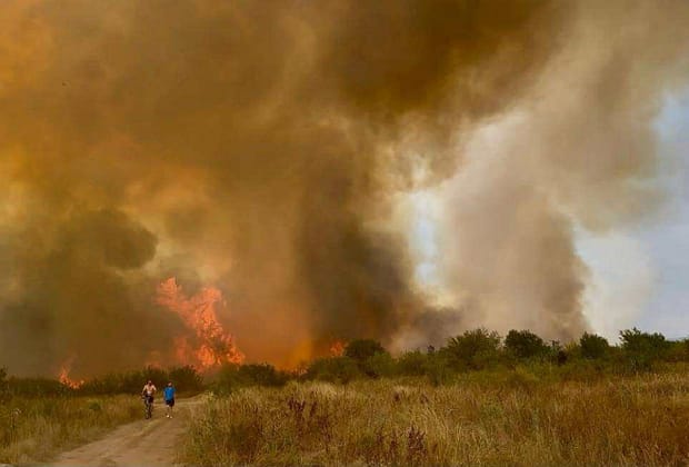 Flăcări uriașe în Târgu Jiu. Incendiul s-a extins rapid pe mai multe sute de hectare