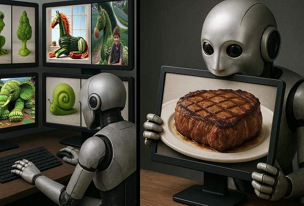După o zi grea de generat sculpturi din legume, un AI a ajuns acasă şi şi-a generat o ceafă de porc