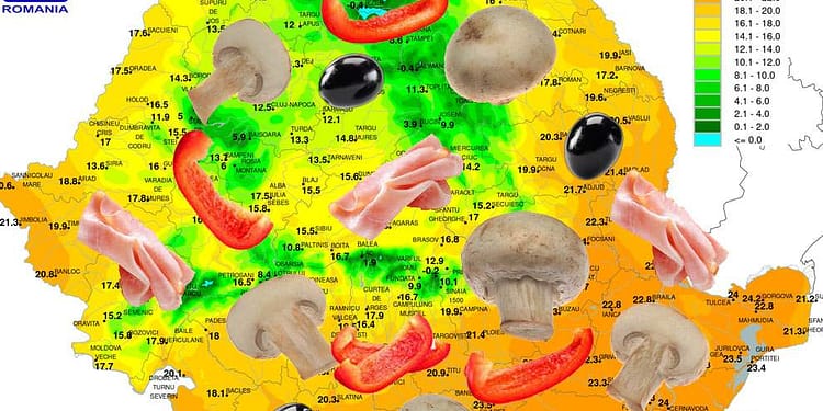 ANM anunţă vreme capricciosa în România. Va ploua cu şuncă, ciuperci, măsline şi ardei gras
