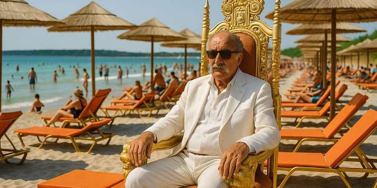 Chibzuit! Ţiriac vine la plajă cu propriul tron de aur ca să nu mai dea bani pe şezlong
