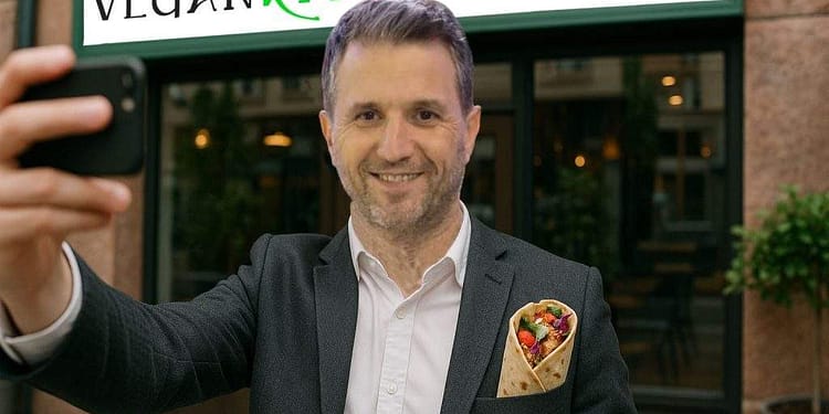 Gafă! Lui Andi Moisescu i s-a văzut șaorma în selfie-ul făcut la un restaurant vegan