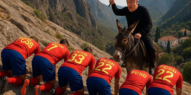 Jucătorii FCSB, puși de Becali să urce pe genunchi și coate pe muntele Athos