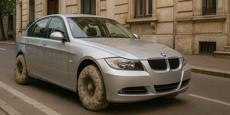 Șoferii de BMW, obligați să-și pună roți din piatră, să nu mai prindă suta pe trecerea de pietoni